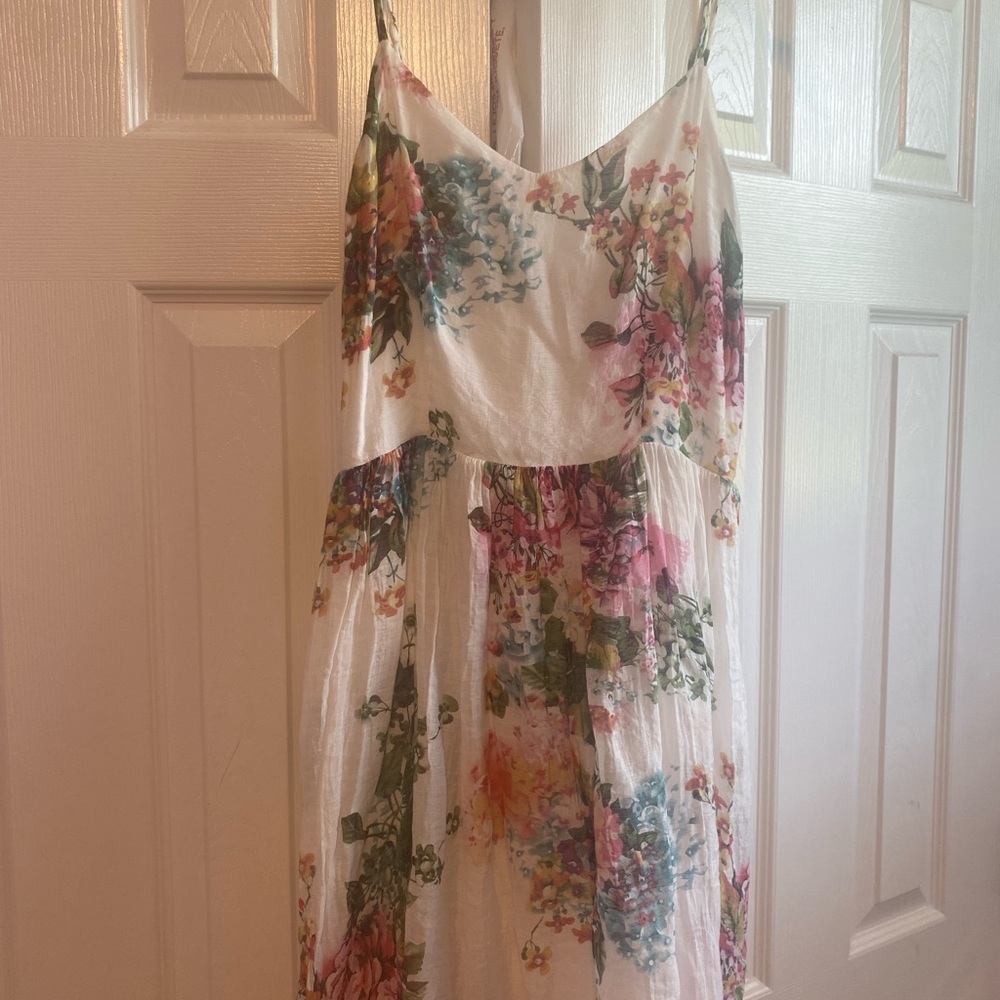 Aqua Floral Spaghetti Strap Dress - Multicolor